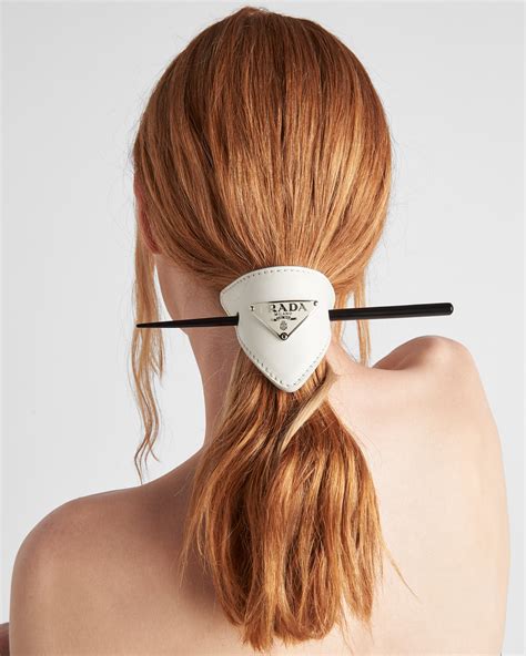 prada leather hair clip white|Prada hair clips.